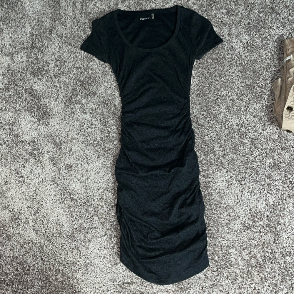 Caslon cotton touched side fitted dress charcoal xs extra small
